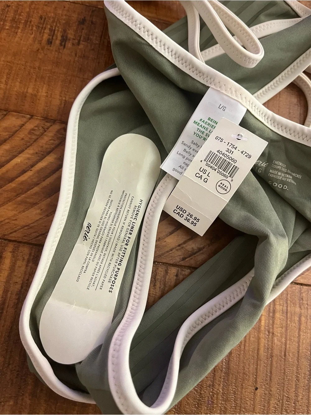 NWT Aerie Wide Rib Low Rise Tie Cheekiest Bikini Bottom in Olive 🫒 - Sz L